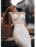 Mermaid Beaded Ivory Lace Wedding Dress With Removable Train